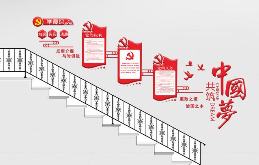 立体党建uv雕刻楼道文化墙中国梦展板