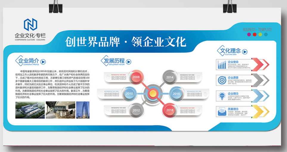 大气蓝色大型企业文化墙办公室形象墙