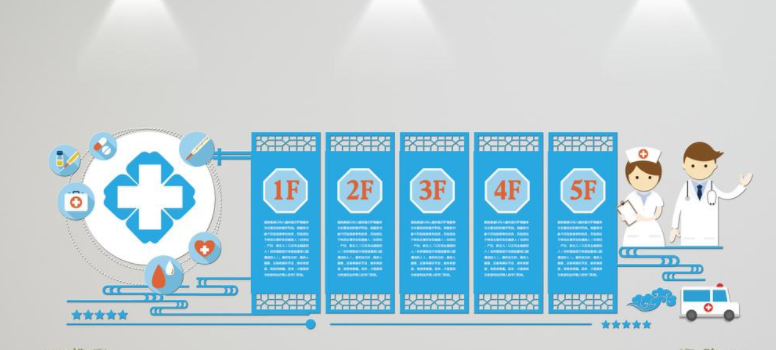 蓝色大气简洁微立体医院矢量文化墙